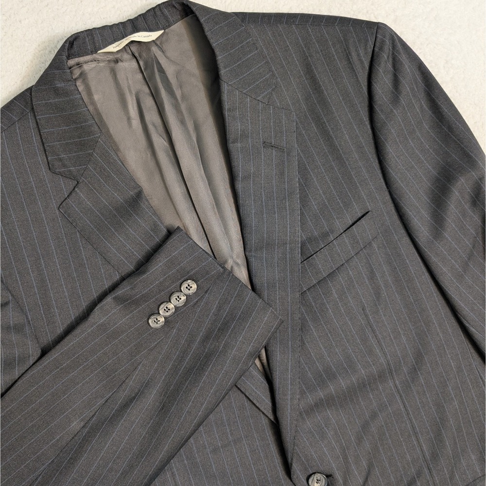 Samuelsohn Blazer Super 130's Wool Sport Coat Blue Pin Striped Buttons Gray 42L